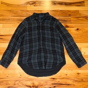 CP Shades Teal/Black Plaid Gauzey Button Up Popover Tunic